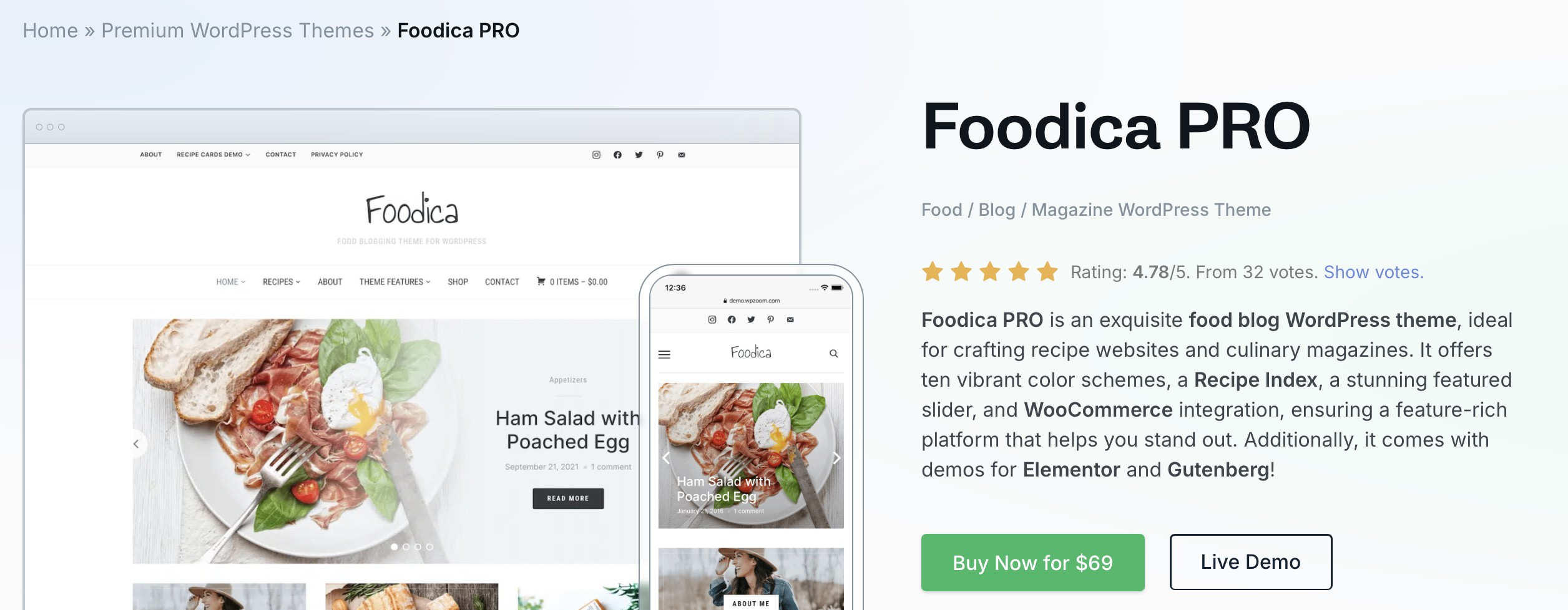 WordPress-Template Foodica von WPZOOM Bild: WordPress-Template Foodica von WPZOOM