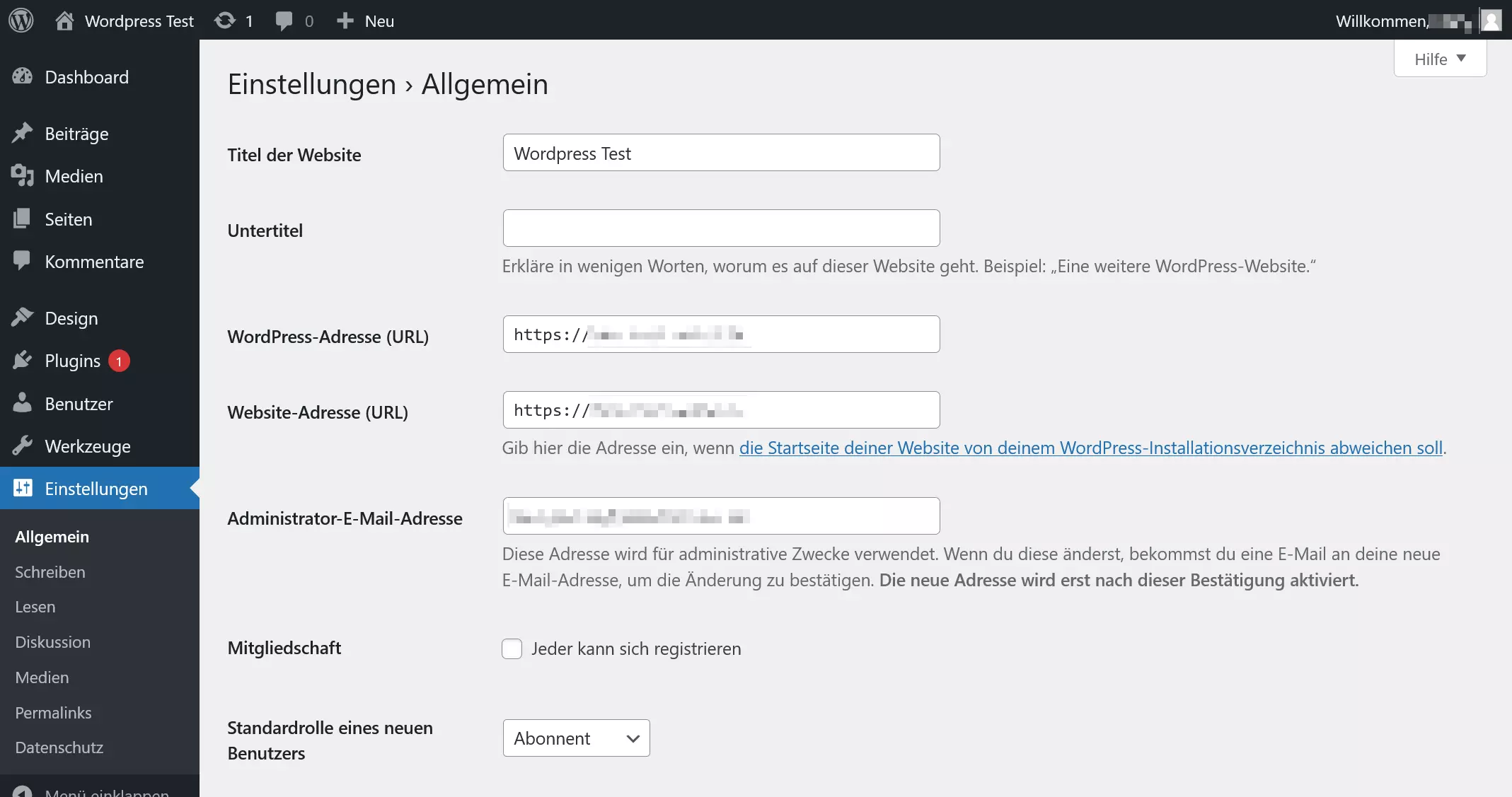Der Bereich „Einstellungen“ im WordPress-Dashboard Bild: Der Bereich „Einstellungen“ im WordPress-Dashboard