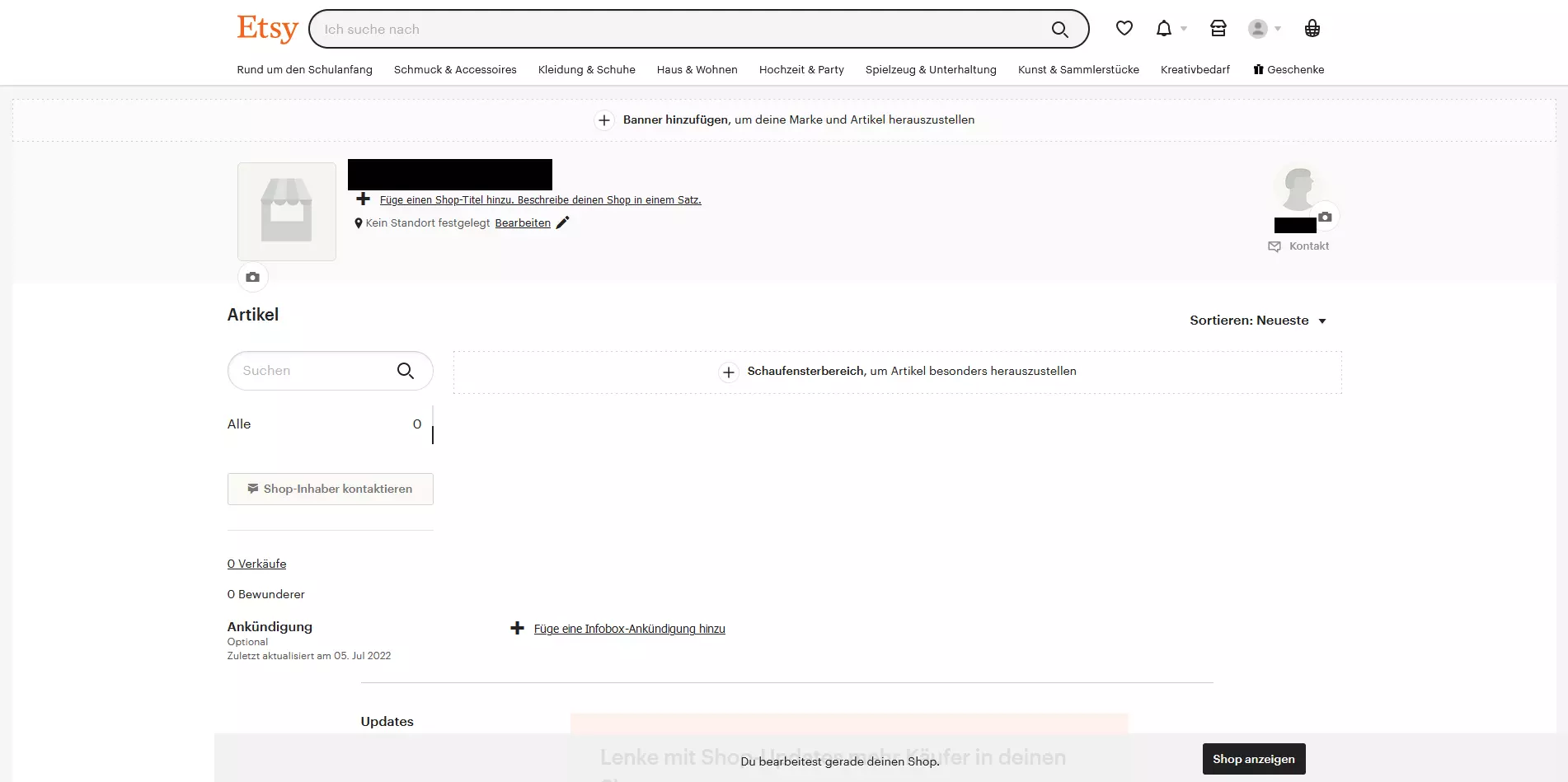 Screenshot des Shop-Managers auf Etsy Bild: Screenshot des Shop-Managers auf Etsy