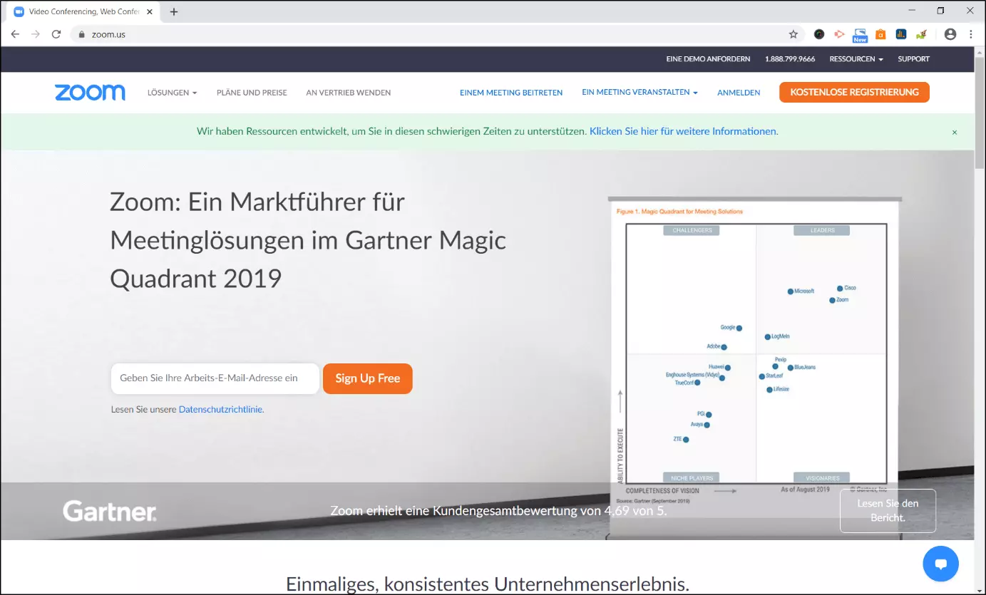 Bild: Website des Videotelefonie-Anbieters Zoom