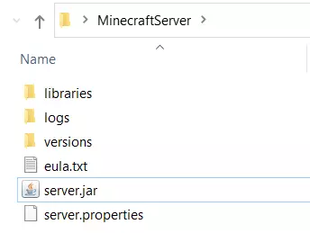 Minecraft-Server-Ordner nach Ausführen der JAR-Datei Bild: Minecraft-Server-Ordner nach Ausführen der JAR-Datei